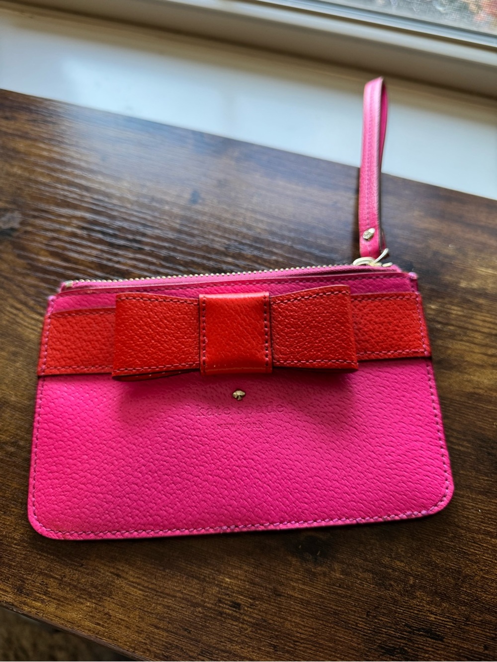 Kate Spade New York Leather Bow Wristlet / Pouch – Pink & Orange Colorblock